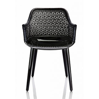 Magis Cyborg Elegant armchair with glossy black frame and back in black wicker Buy now on Shopdecor
